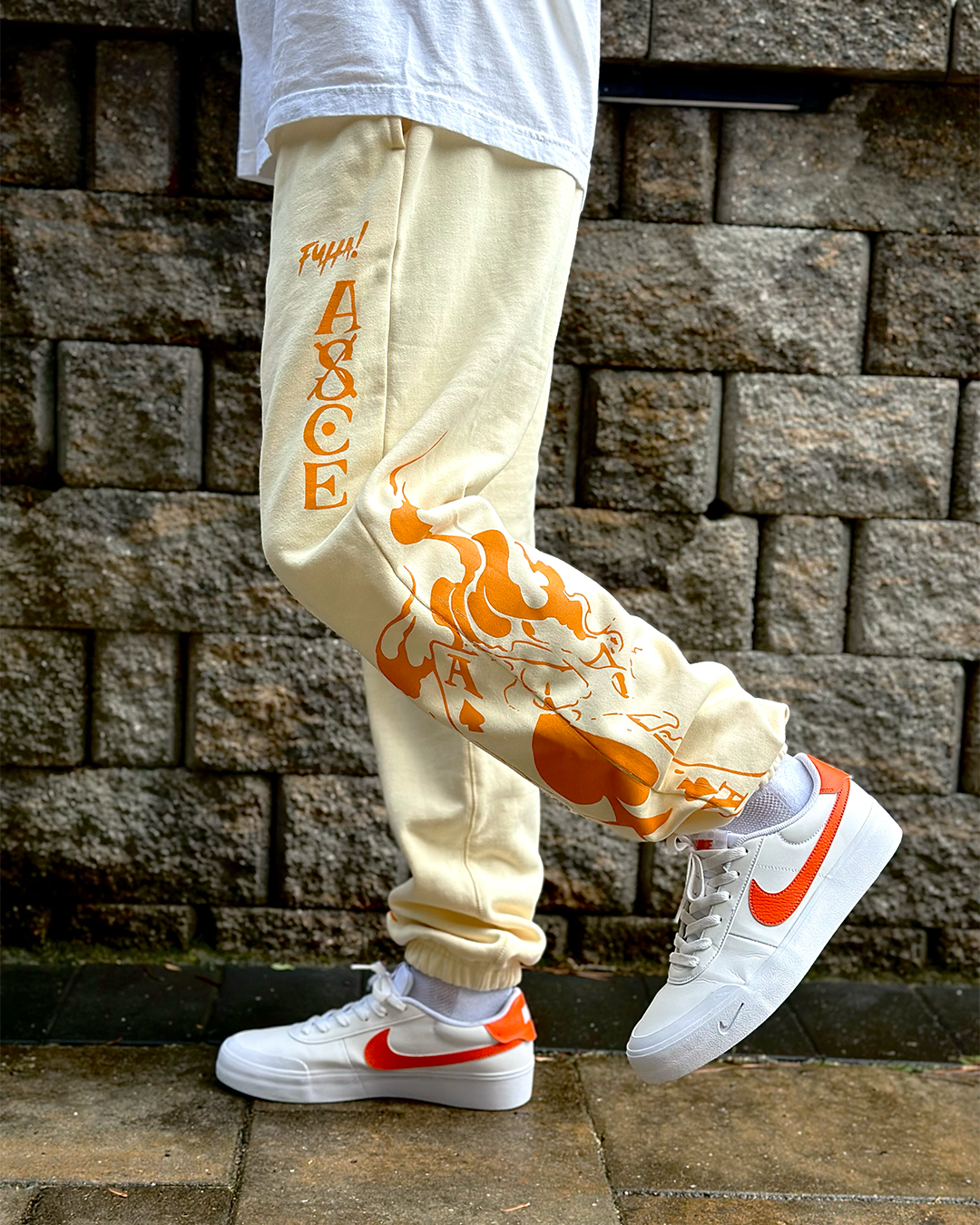 Ace Flame Spade Beige Sweatpants