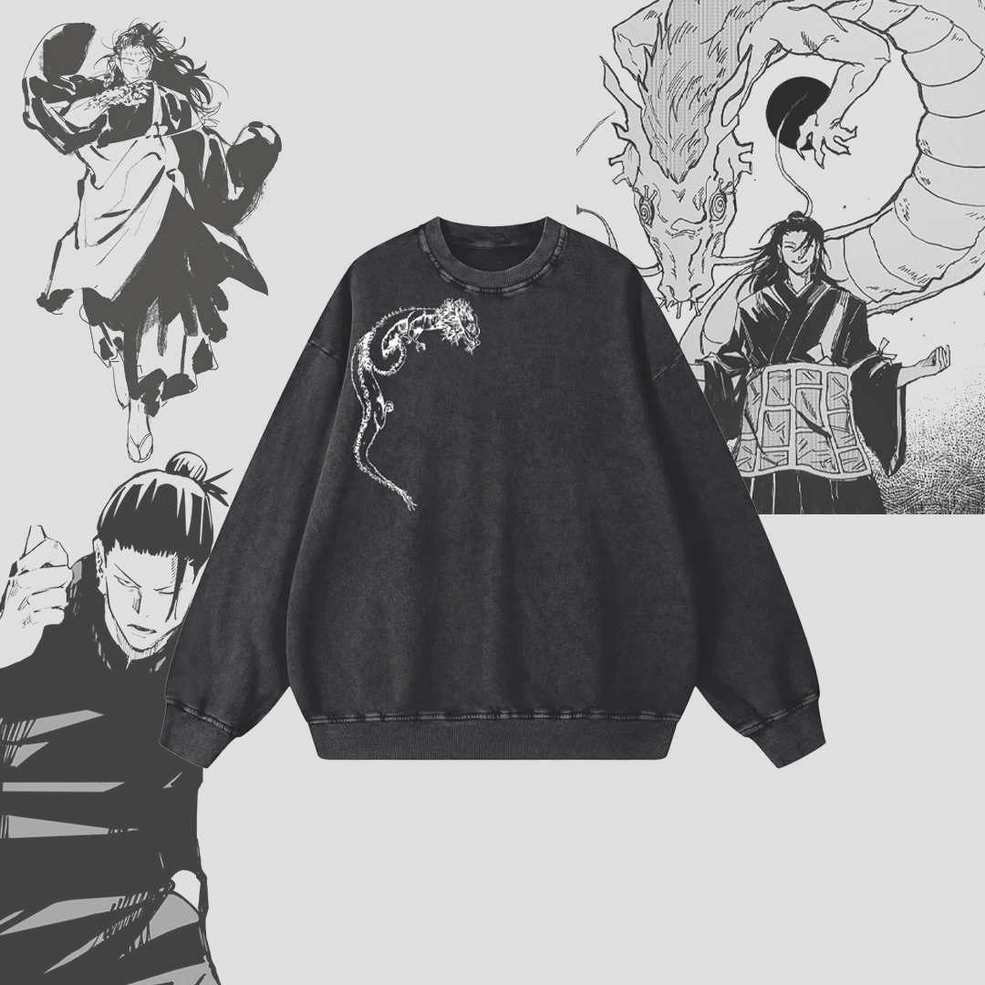 Rainbow Dragon Black Snow Washed Crewneck