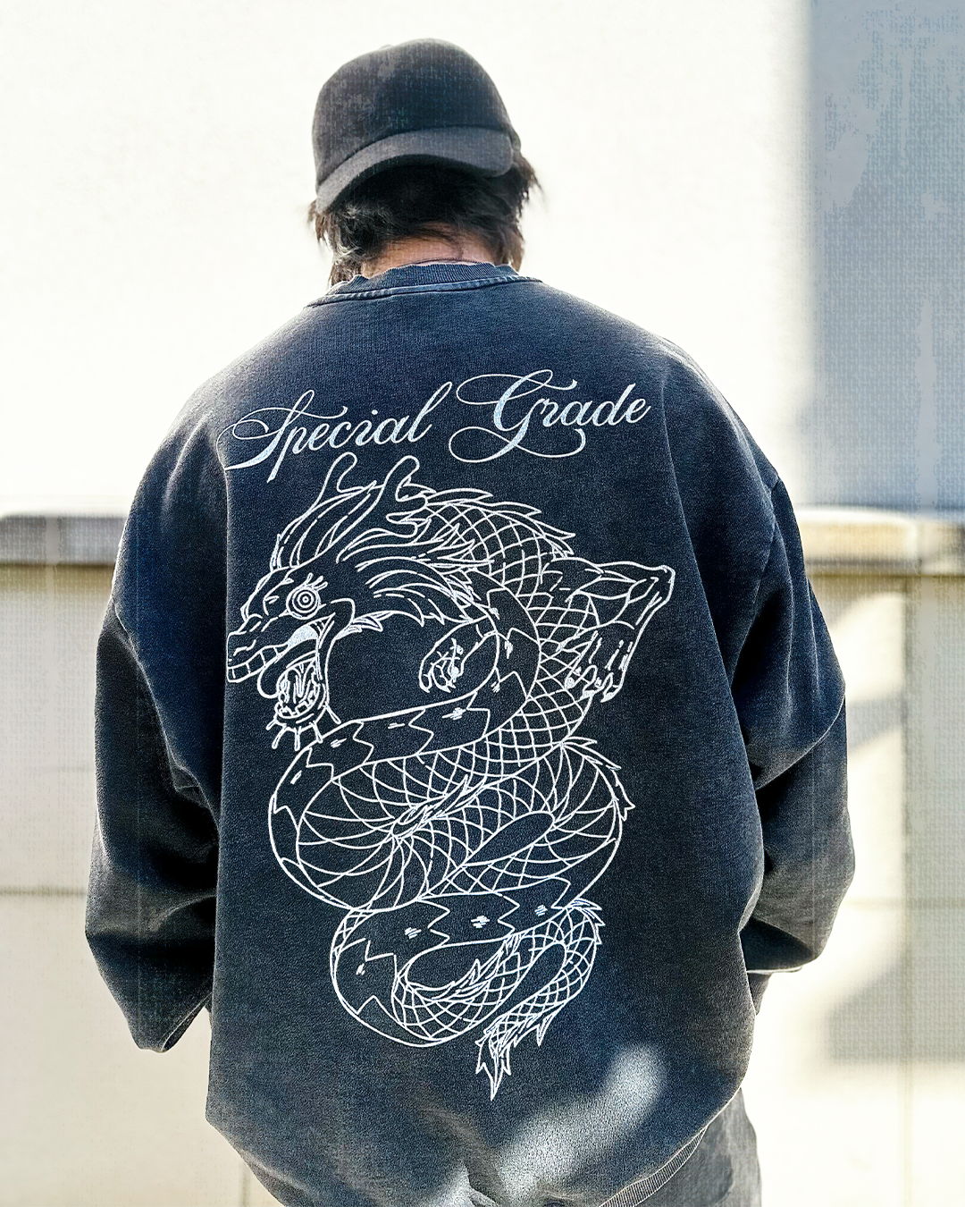 Rainbow Dragon Black Snow Washed Crewneck