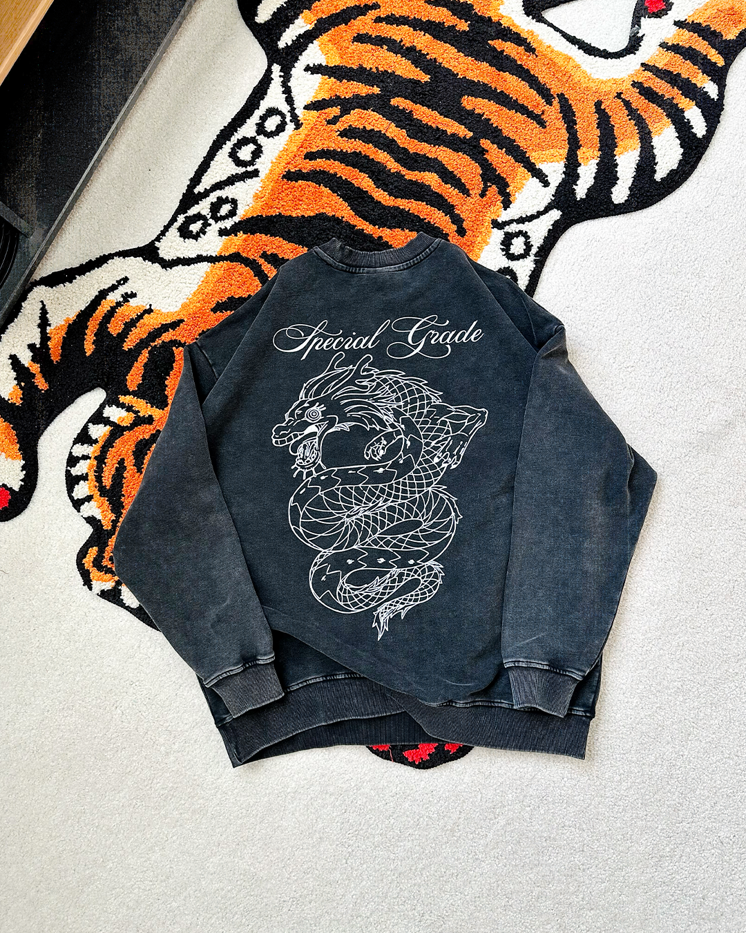 Rainbow Dragon Black Snow Washed Crewneck