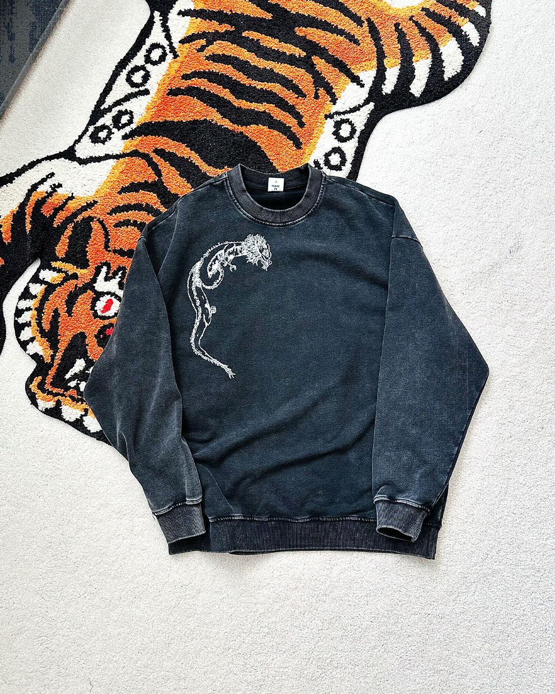 Rainbow Dragon Black Snow Washed Crewneck