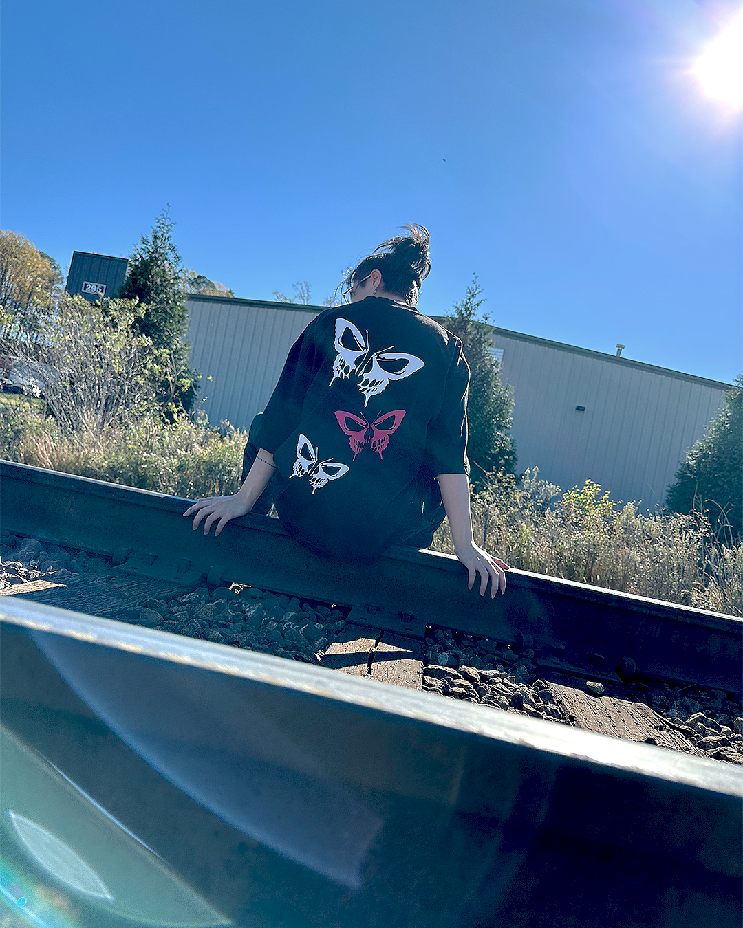 Hollow Butterfly Black Oversized Tee