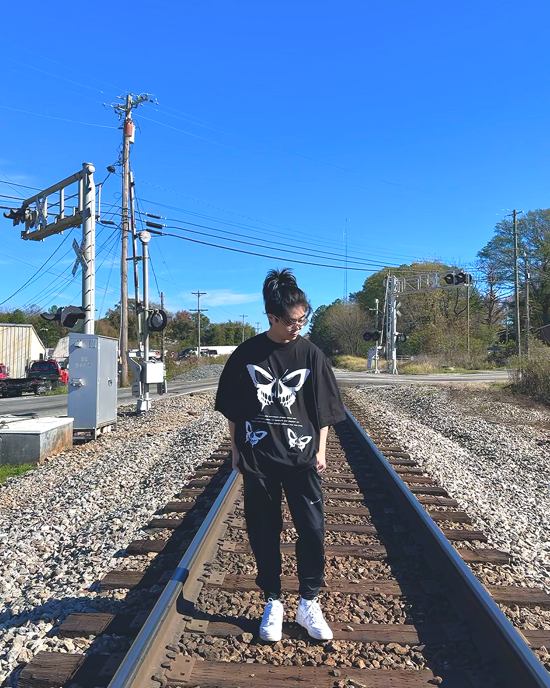 Hollow Butterfly Black Oversized Tee