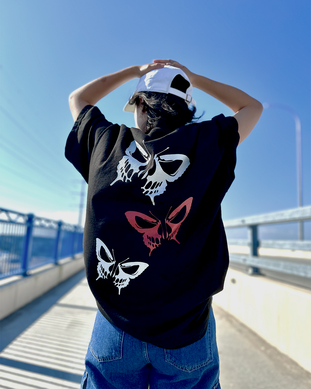 Hollow Butterfly Black Oversized Tee