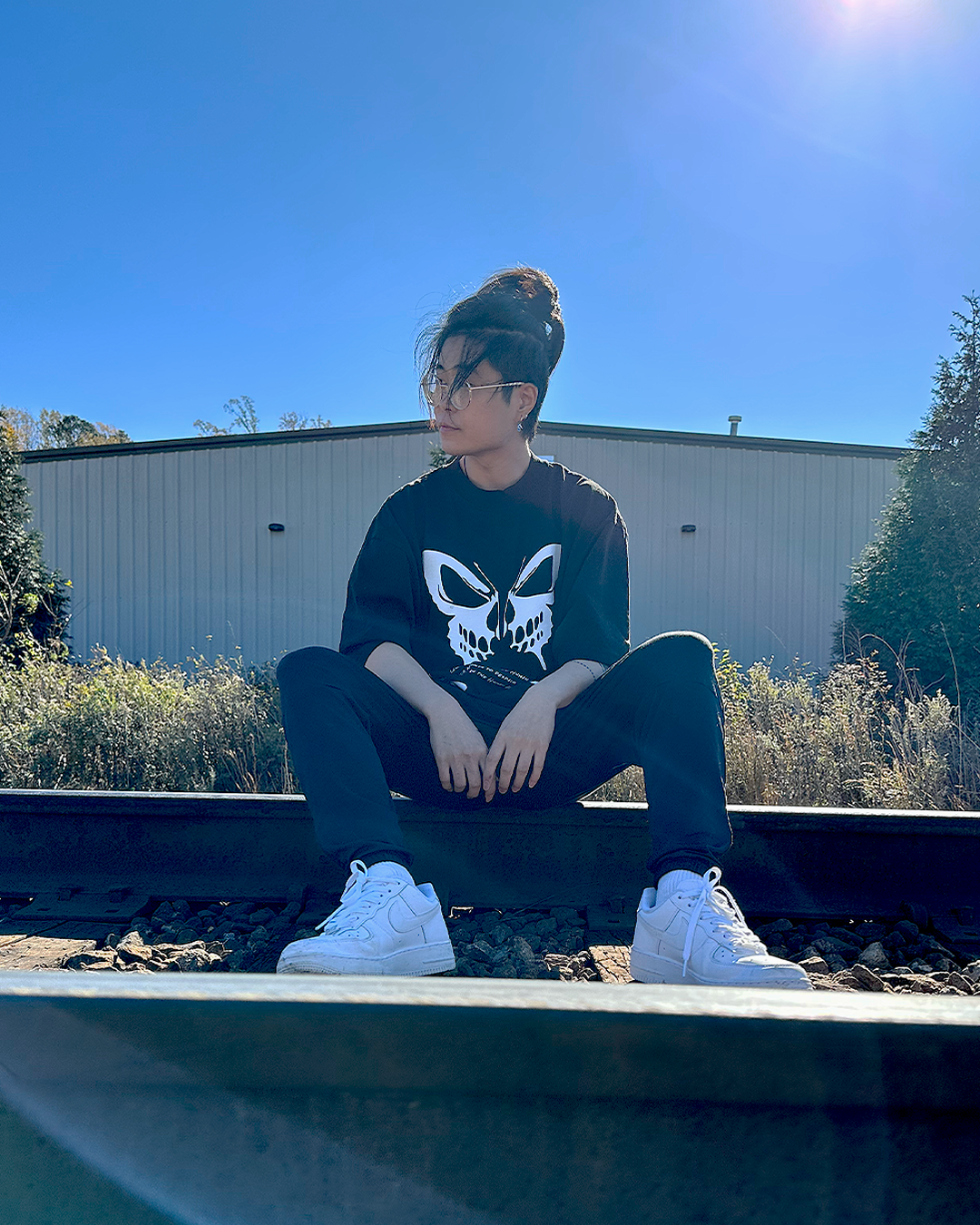 Hollow Butterfly Black Oversized Tee