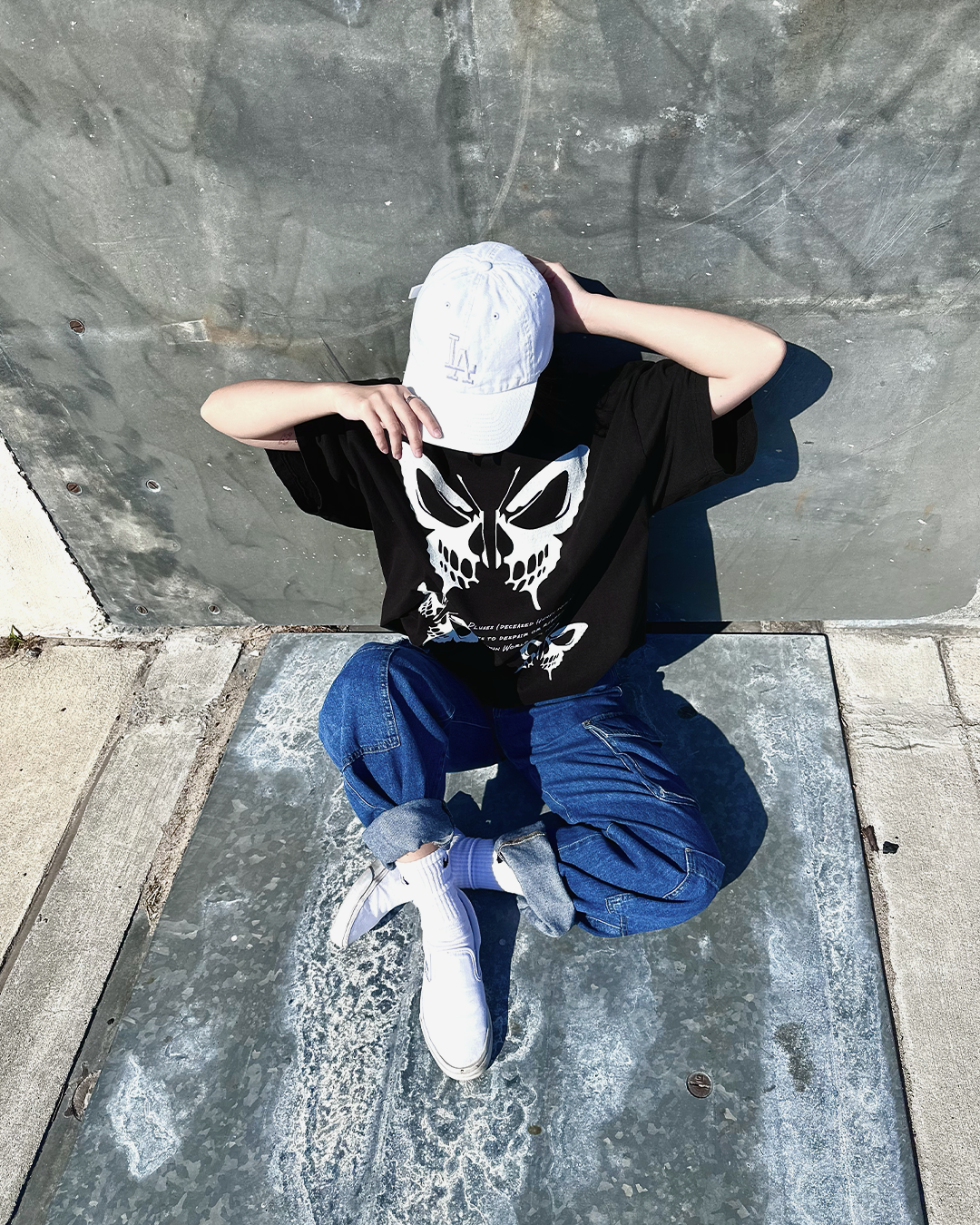 Hollow Butterfly Black Oversized Tee