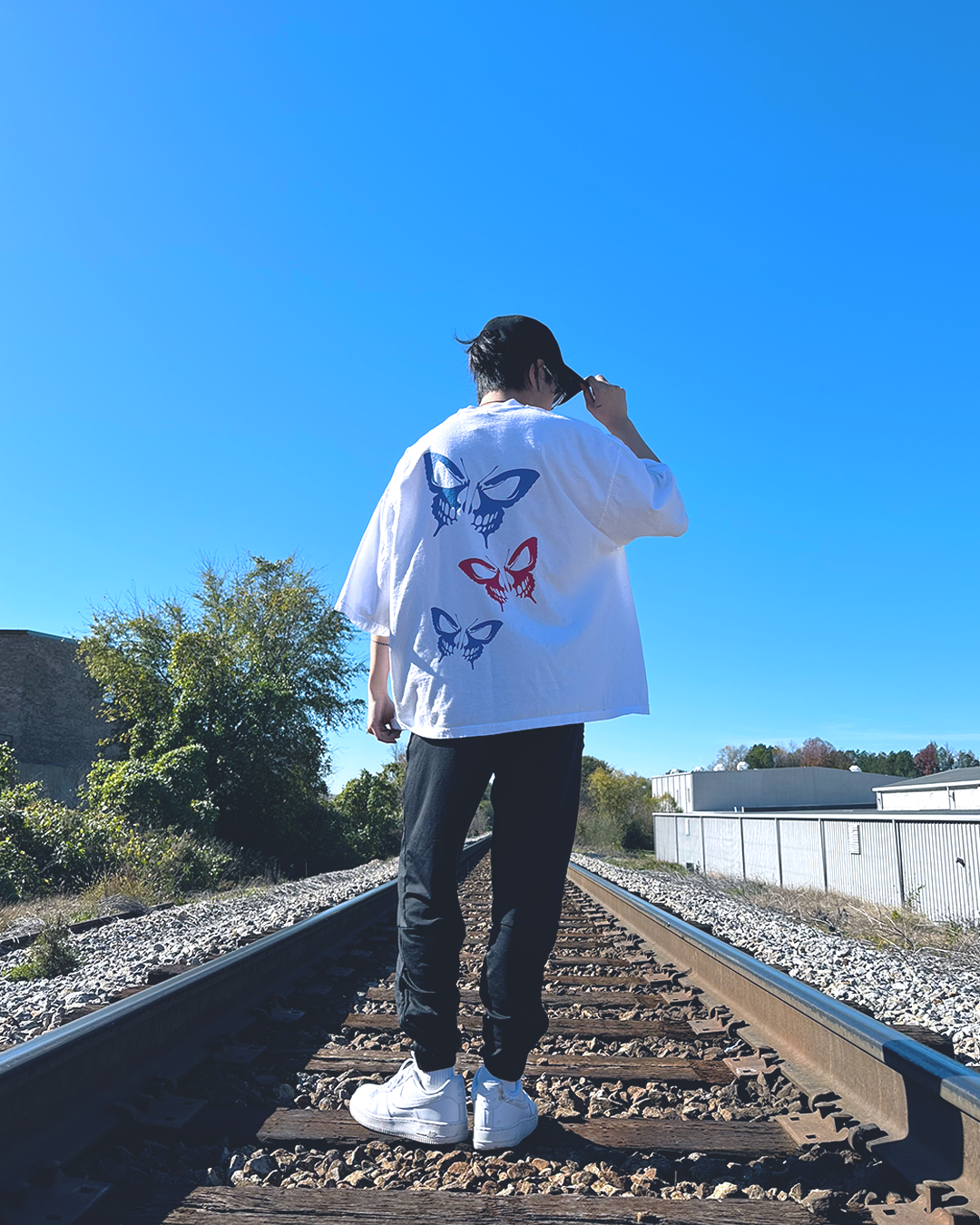 Hollow Butterfly White Oversized Tee