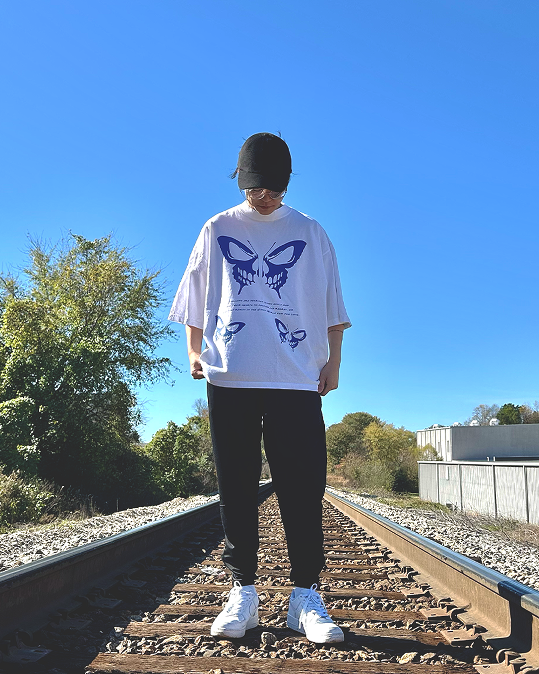 Hollow Butterfly White Oversized Tee