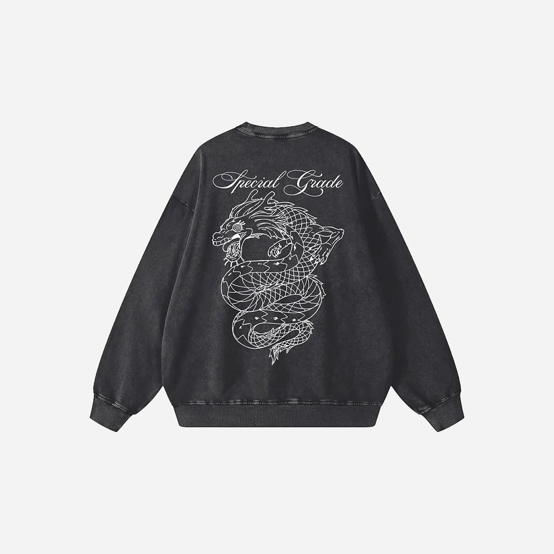Rainbow Dragon Washed Black Crewneck