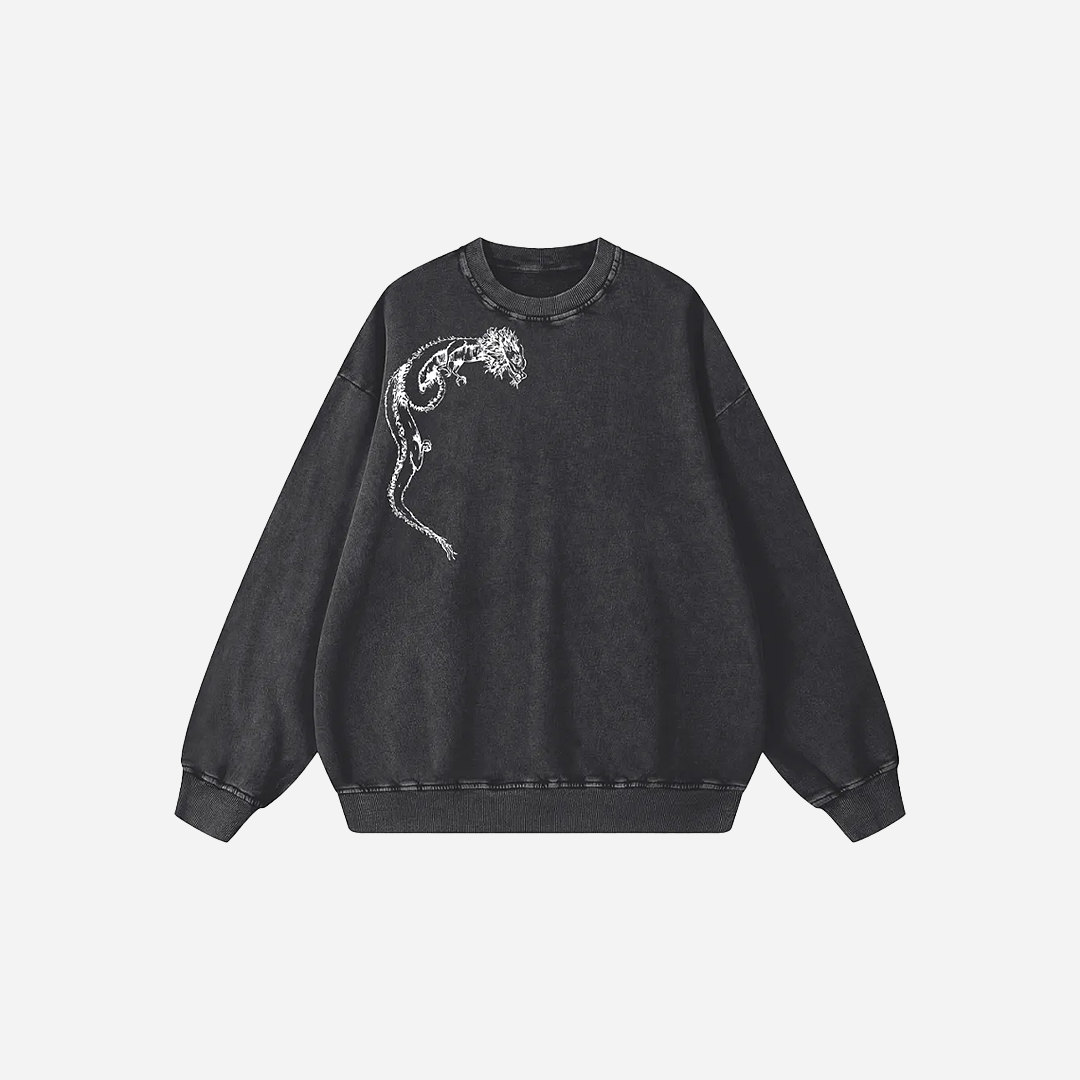 Rainbow Dragon Washed Black Crewneck