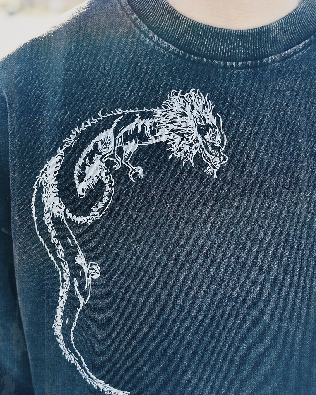 Rainbow Dragon Black Snow Washed Crewneck