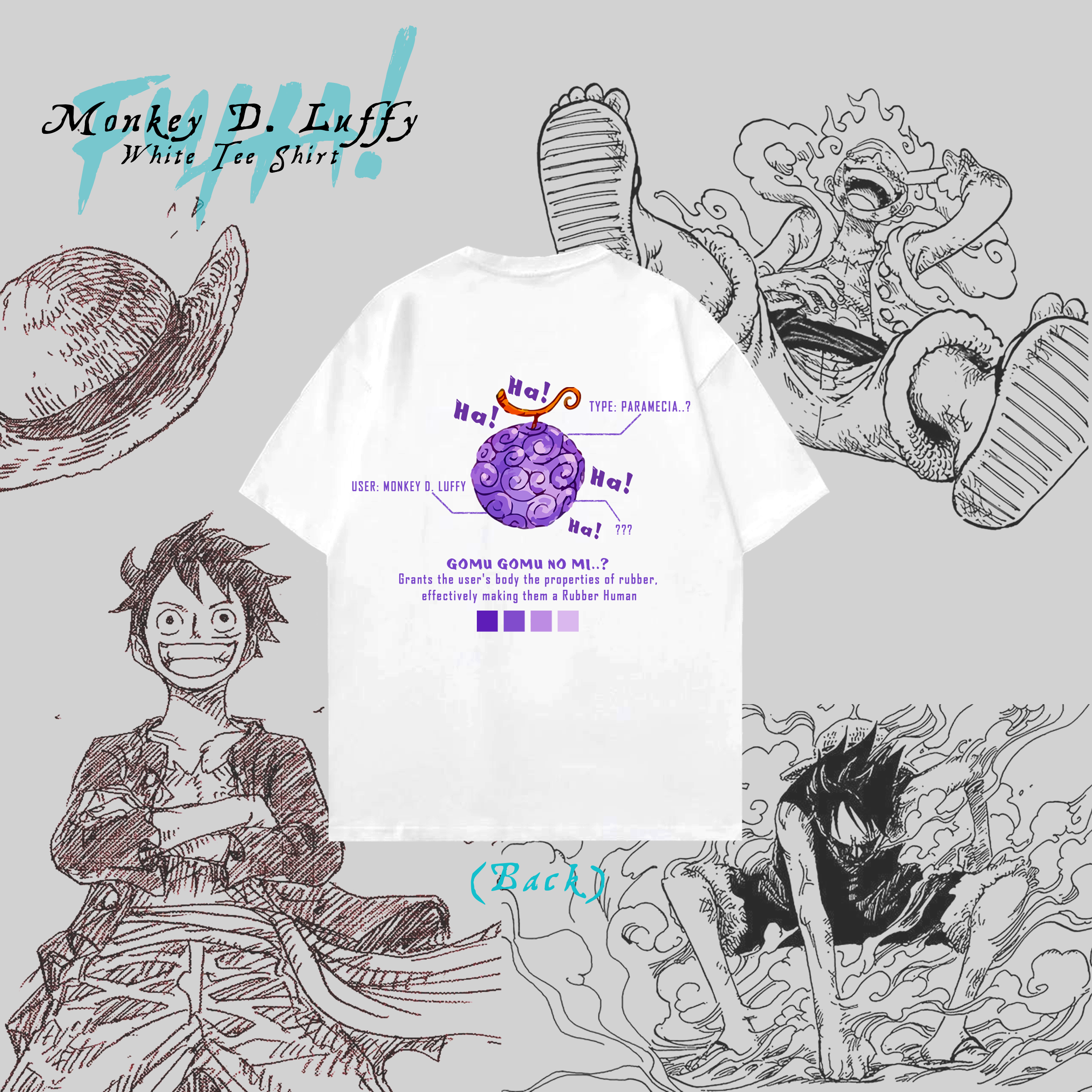 One Piece Luffy Gomu Gomu White Tee Shirt