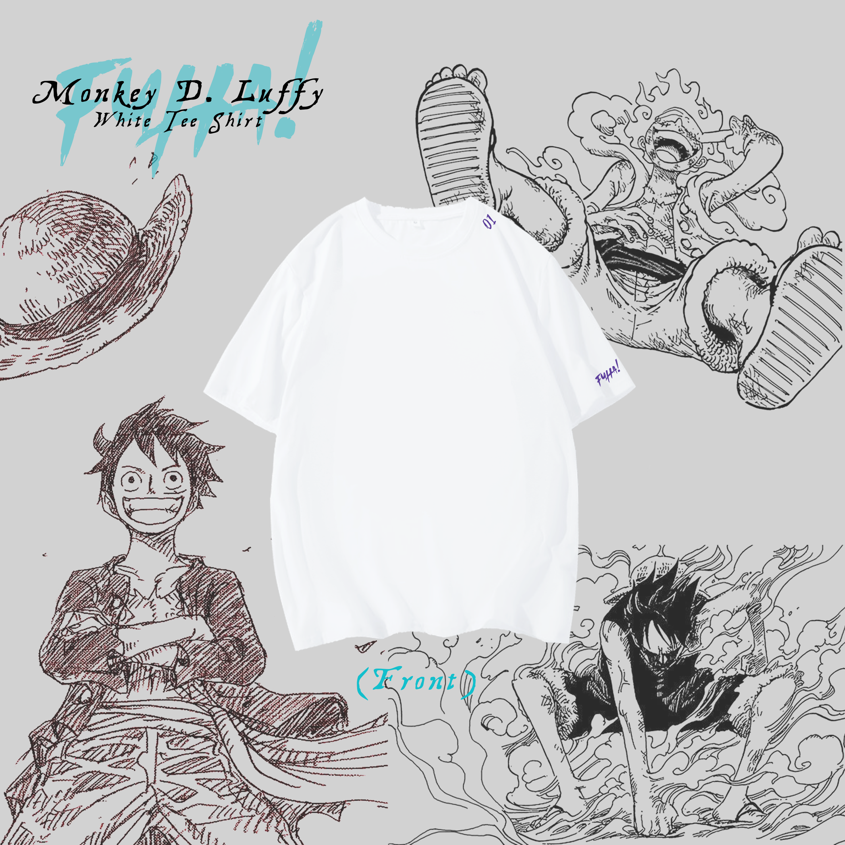 One Piece Luffy Gomu Gomu White Tee Shirt